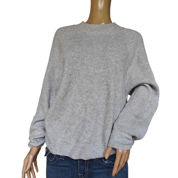 GAP Gray Waffle-Knit Crewneck Sweater Women’s L, Cotton-Blend Cozy - Picture 1 of 5